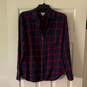 J. Crew Navy and Red Plaid Button Down Shirt